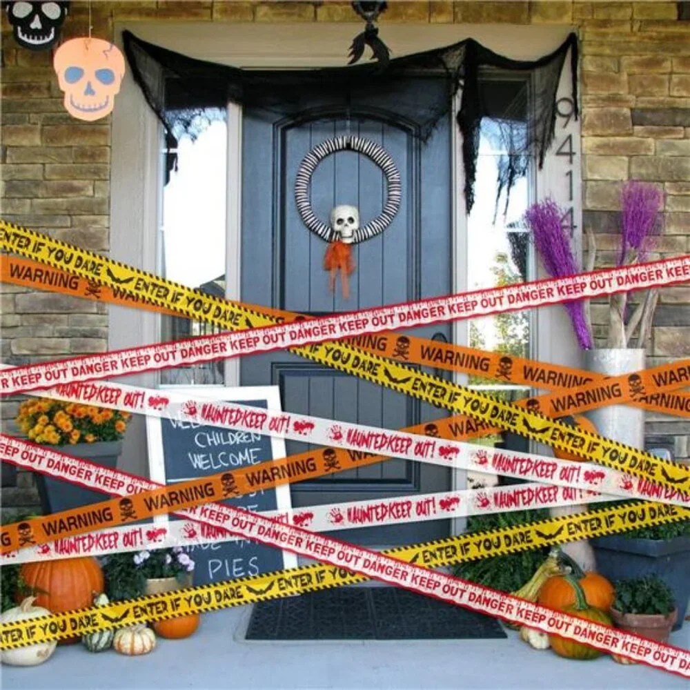 4Pcs Halloween Decorations Caution Fright Tape Bundle, Scary Caution Roll